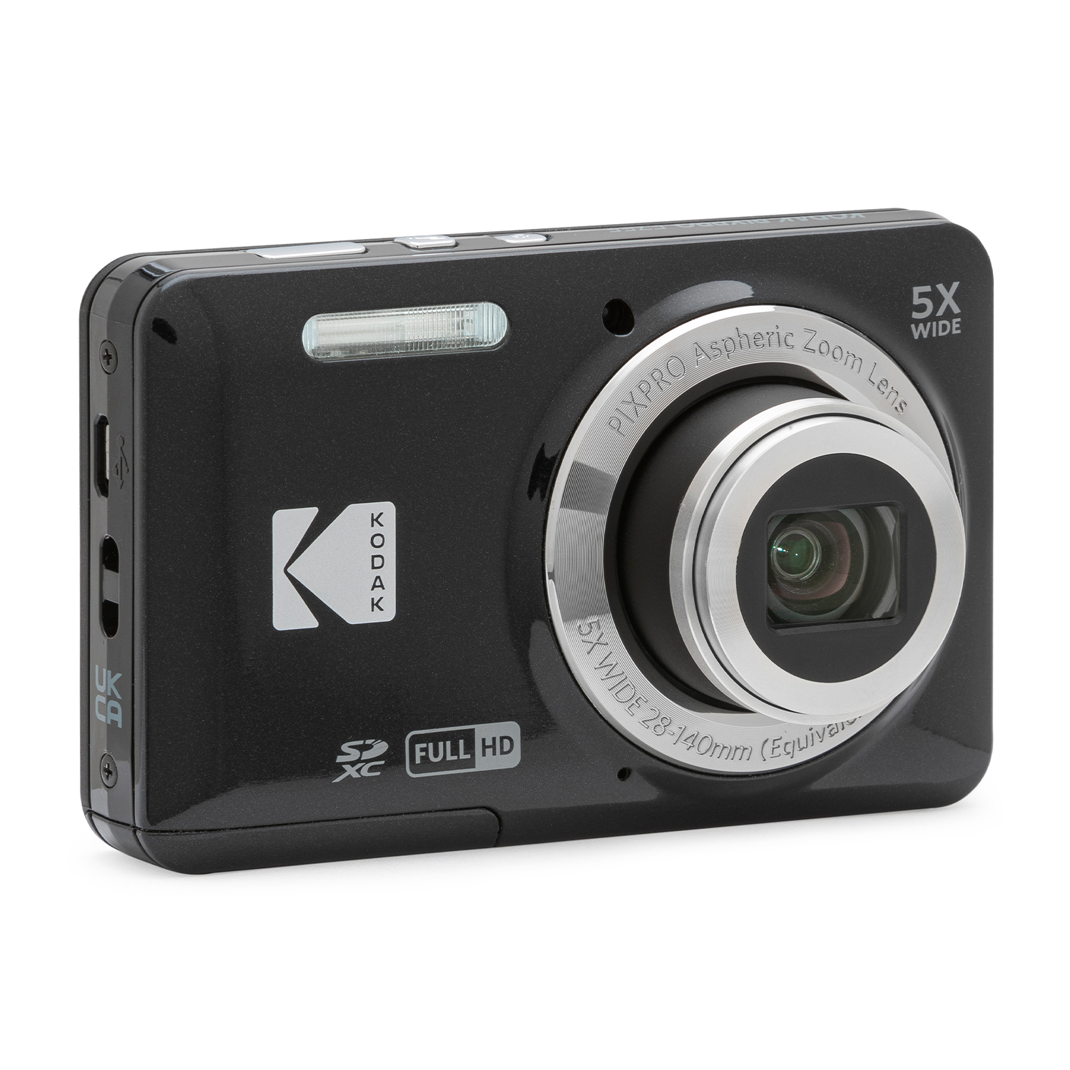 Fotocamera digitale Kodak nera. Display e pulsanti visibili.