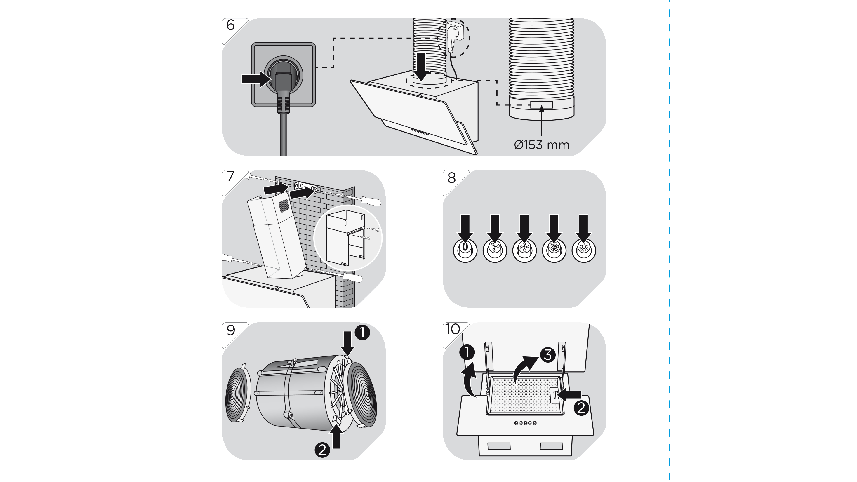 Diagramm mit Anweisungen zur Installation einer Dunstabzugshaube.