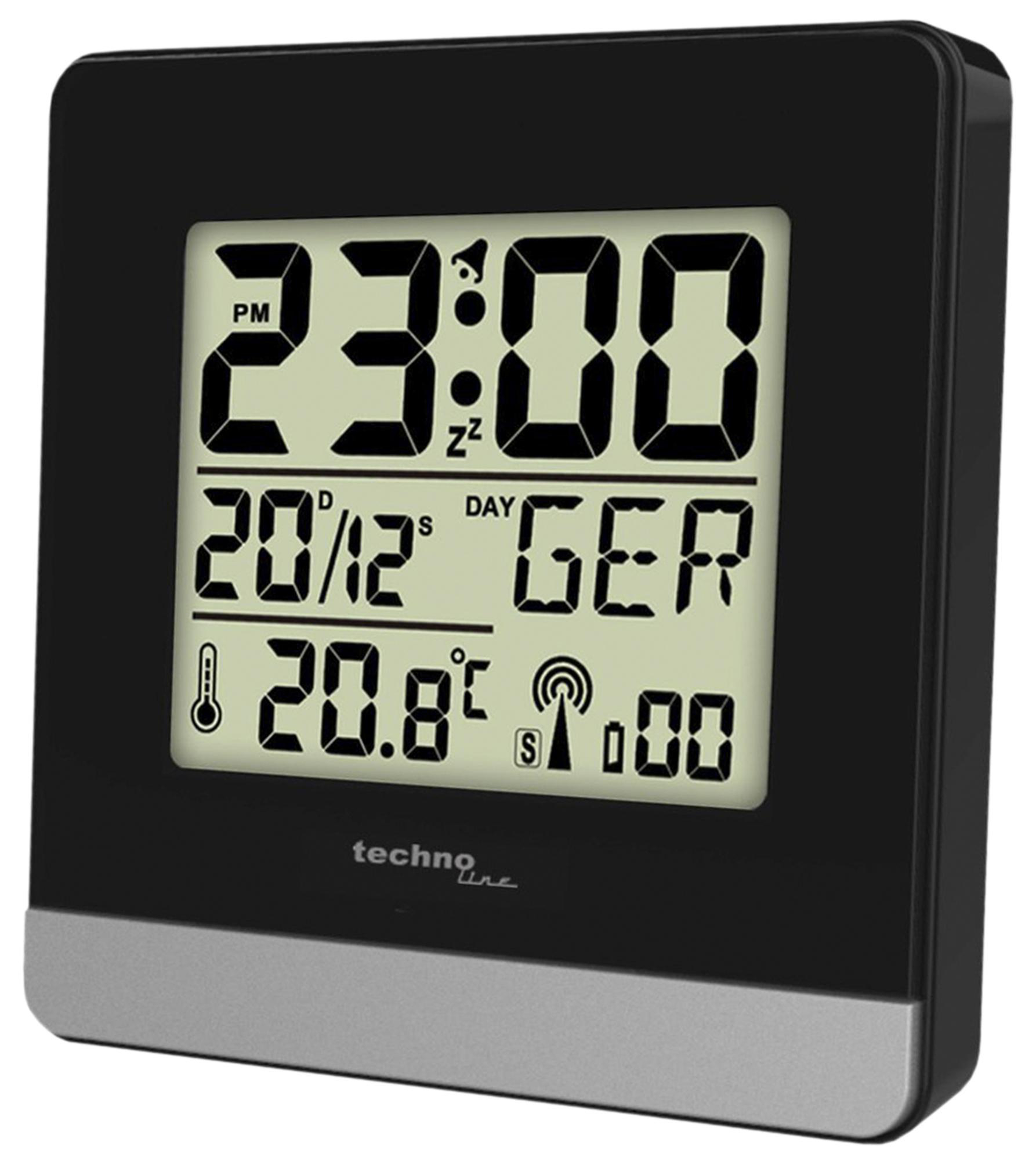 Eine Digitaluhr mit der Uhrzeit 23:00, dem Datum 20/12 und der Temperatur 20,8°C. Sie ist schwarz und silber.