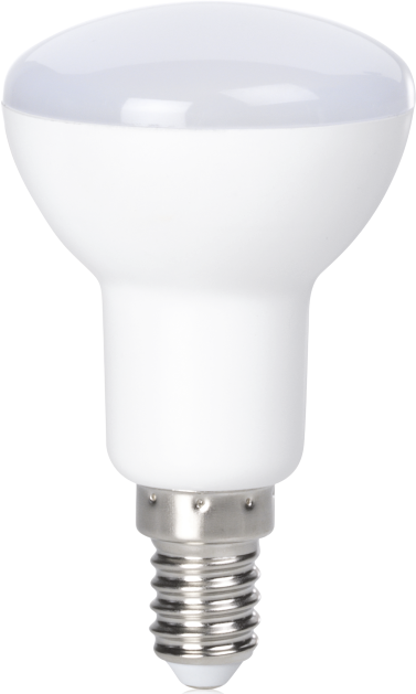 Eine weiße LED-Glühbirne mit silbernem Sockel, Nahaufnahme.