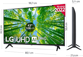 TV LED 43" - LG 43UQ80006LB, UHD 4K, Procesador Inteligente α5 Gen5 AI Processor 4K, Smart TV, DVB-T2 (H.265), Negro