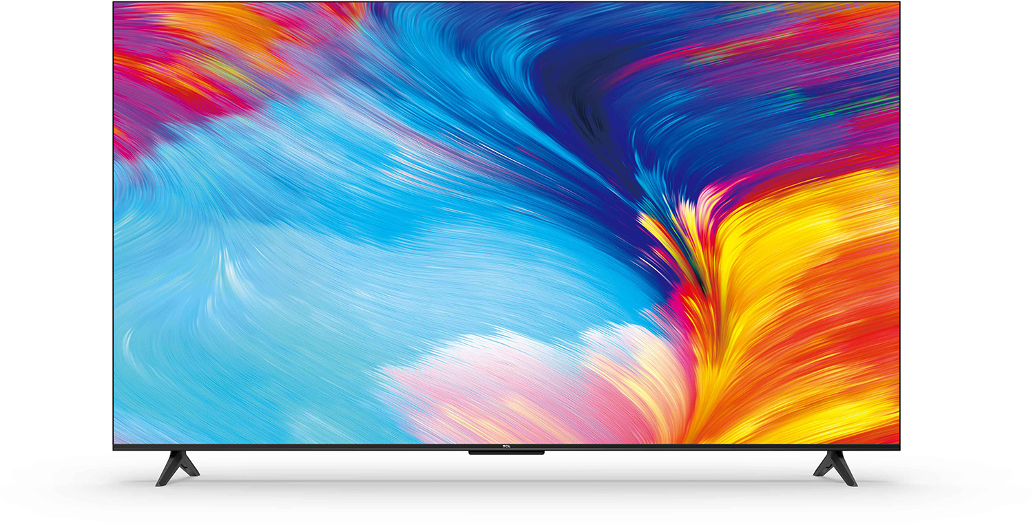 Black TV screen with an abstract colorful design on a white background.