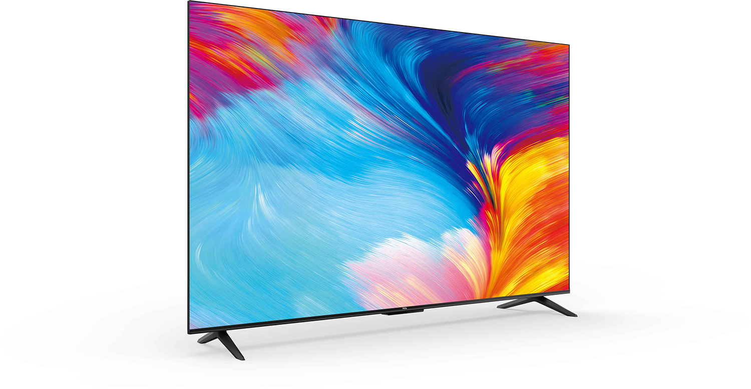 A large TV with a colorful abstract design on a white background.
