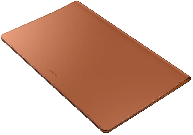 Tan leather desk pad with a Samsung logo.