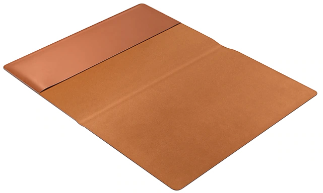 A brown desk pad with a lighter brown top section, sits on a white background.