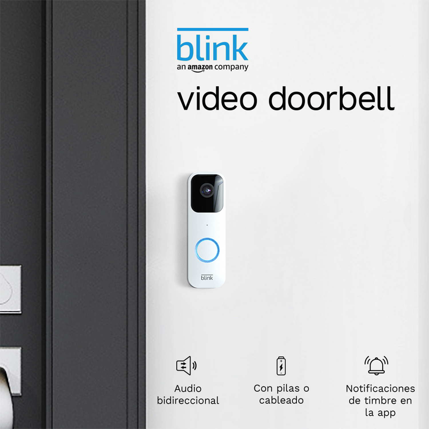 Un timbre con video Blink montado en una pared.