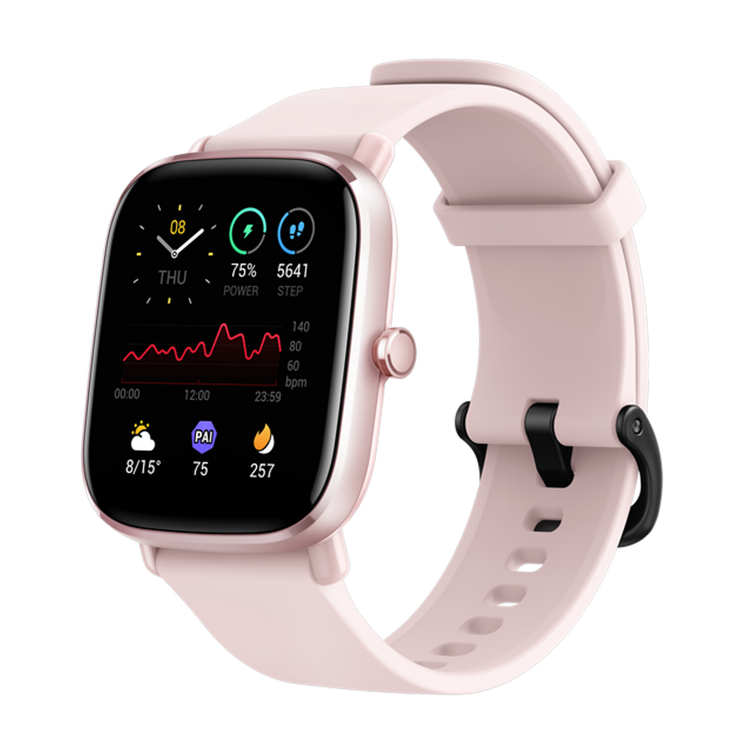 Smartwatch - Amazfit GTS 2 Mini Flamingo Pink, 20 mm, 1.55" AMOLED, Aleación de aluminio, iOS y Android, Rosa