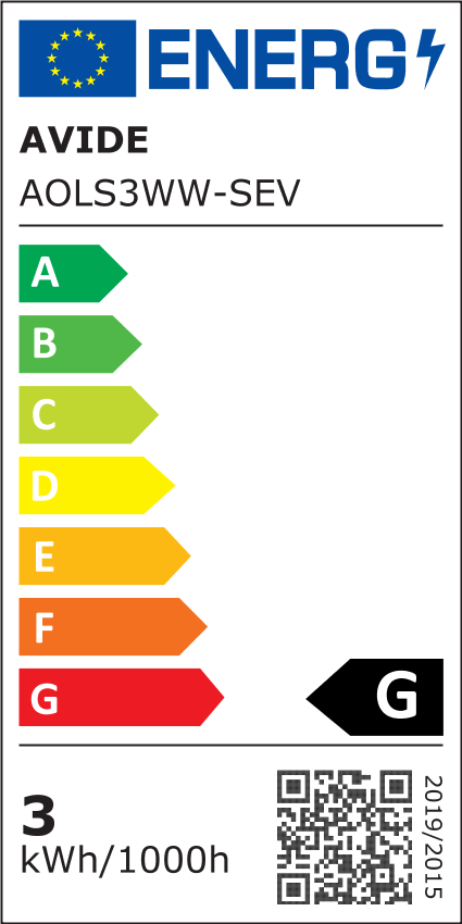 Energiahatékonysági címke A (zöld) - G (piros) skálán, G besorolással.