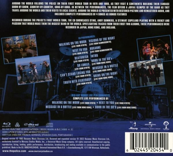 Rückseite eines Police-Albums. Listet Songs und Tourdaten auf, mit Fotos der Band.