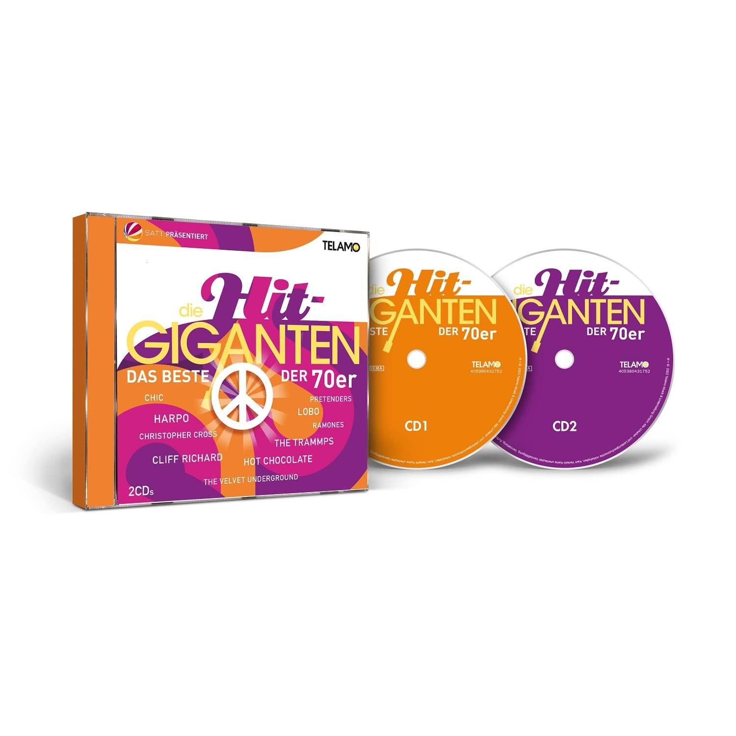 CD-Box-Set mit dem Titel 'Die Giganten' und Namen von Künstlern wie Chic und Harpo.