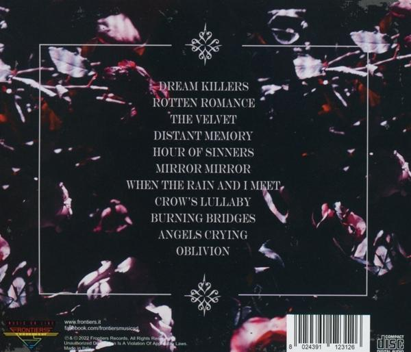CD-Rückseite mit floralem Muster und Songtitelliste: Dream Killers, Rotten Romance.