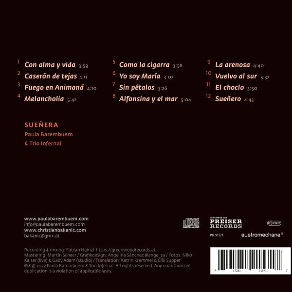 CD-Cover mit Titelliste und Informationen zu Paula Barembuem & Trio Infernal.