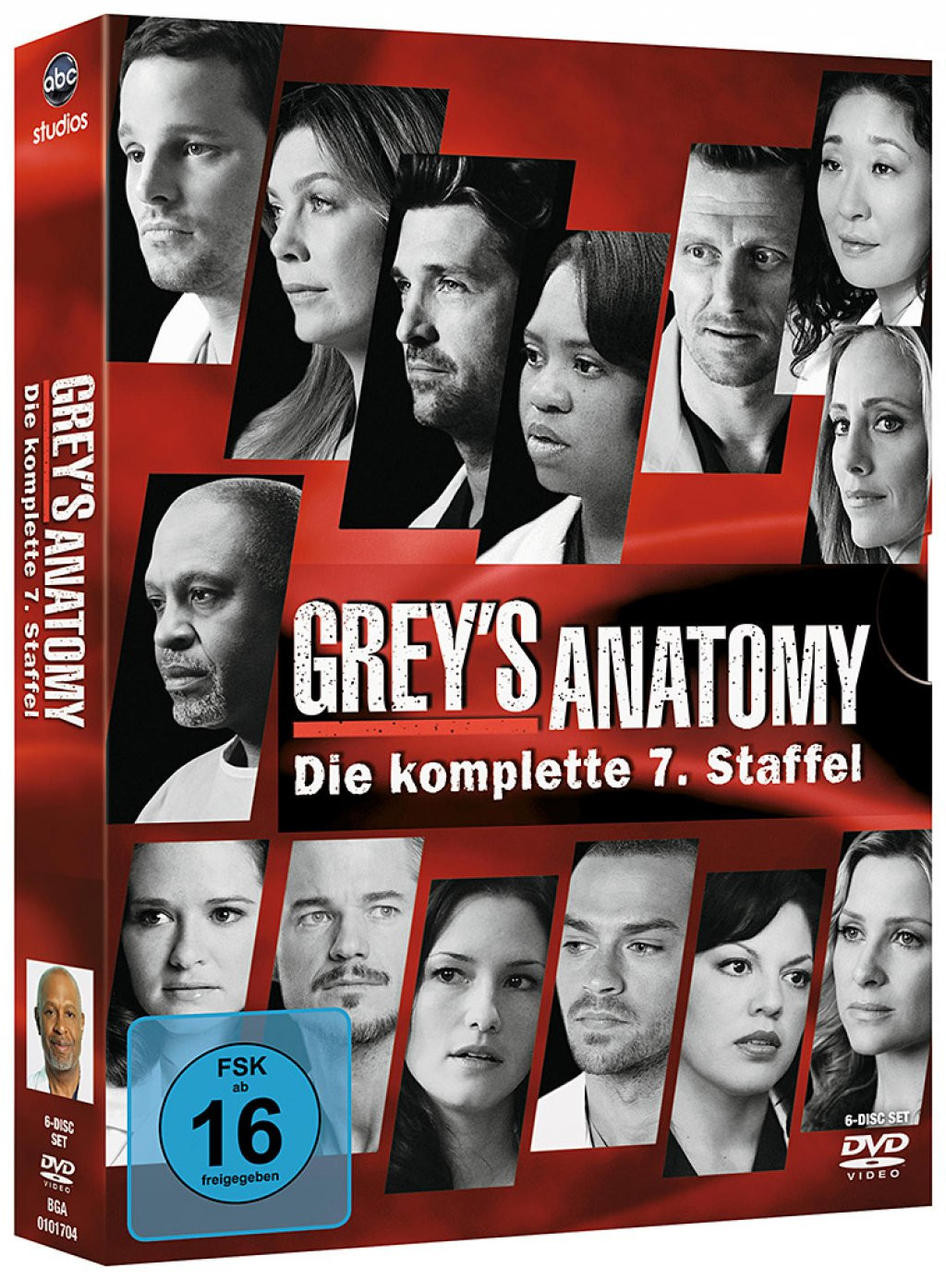 DVD-Box von Grey's Anatomy, mit Charakterporträts und dem Titel.