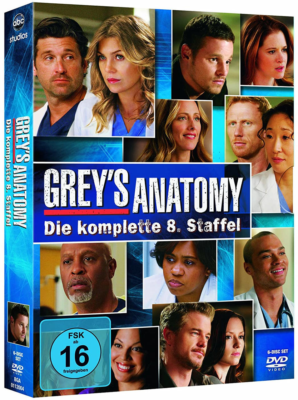 DVD-Hülle mit Schauspielern aus Grey's Anatomy. Text: Grey's Anatomy, Staffel 8.