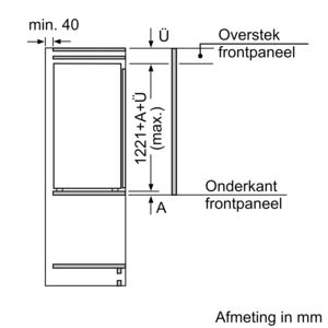 A diagram showing the dimensions of a refrigerator.