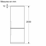 Een diagram van een koelkast, met afmetingen in mm, met een witte achtergrond.