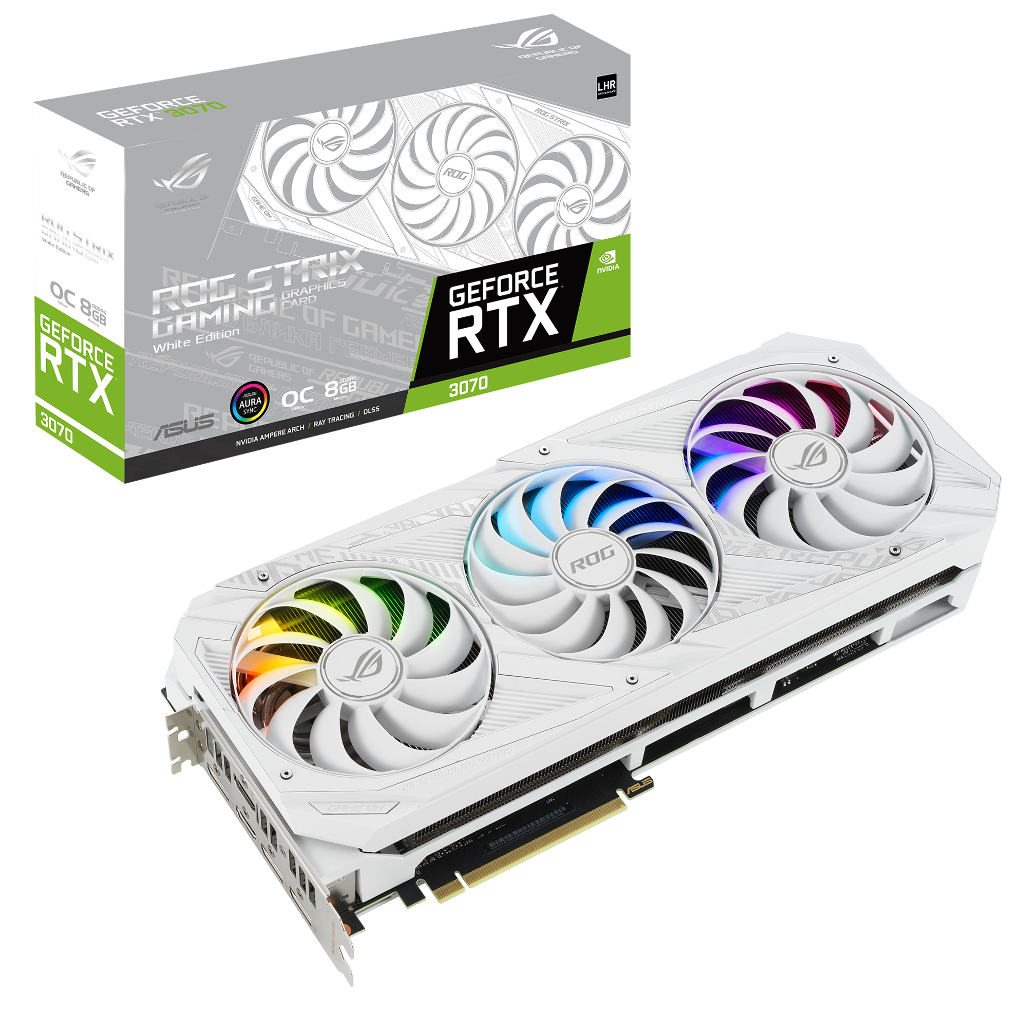 ASUS Grafikkarte ROG Strix GeForce RTX 3070 8GB OC White V2 Edition, GDDR6, 2x HDMI, 3x DP, 256Bit