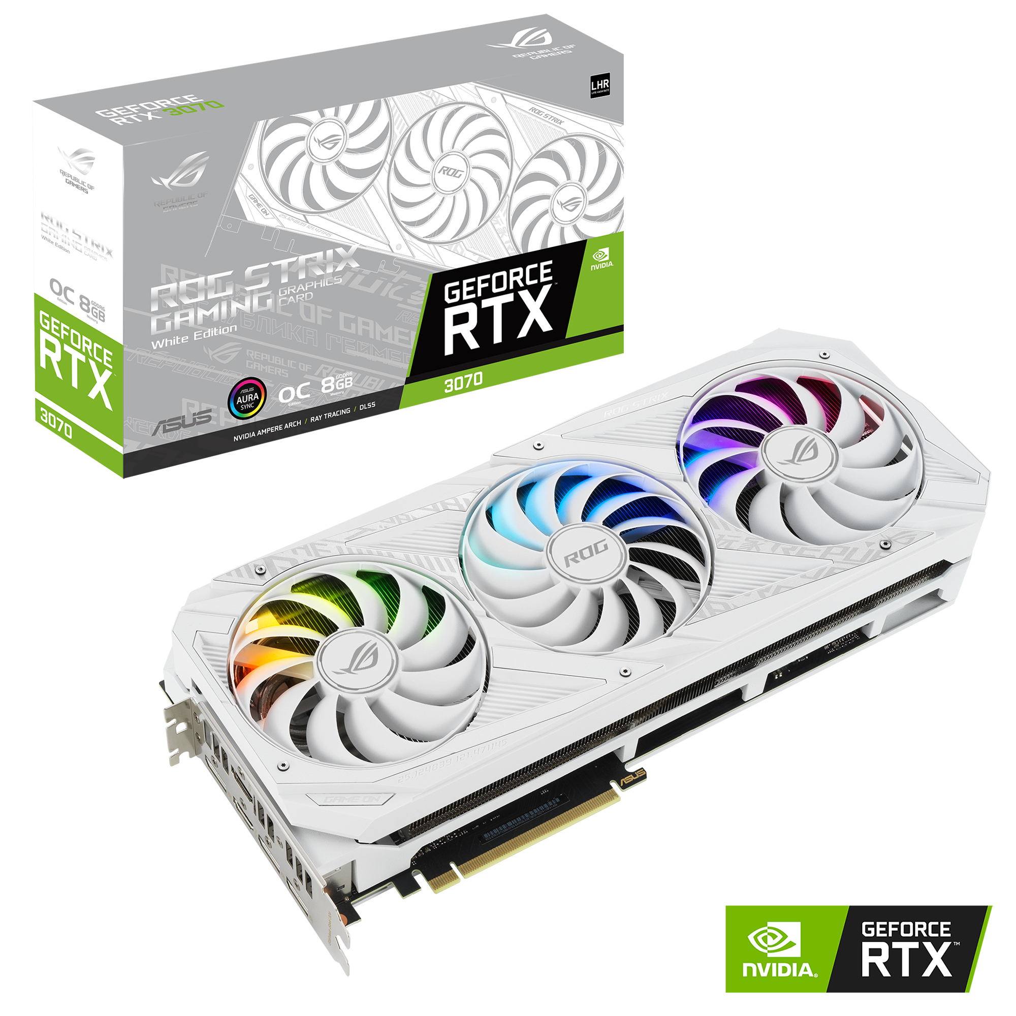 ASUS Grafikkarte ROG Strix GeForce RTX 3070 8GB OC White V2 Edition, GDDR6, 2x HDMI, 3x DP, 256Bit