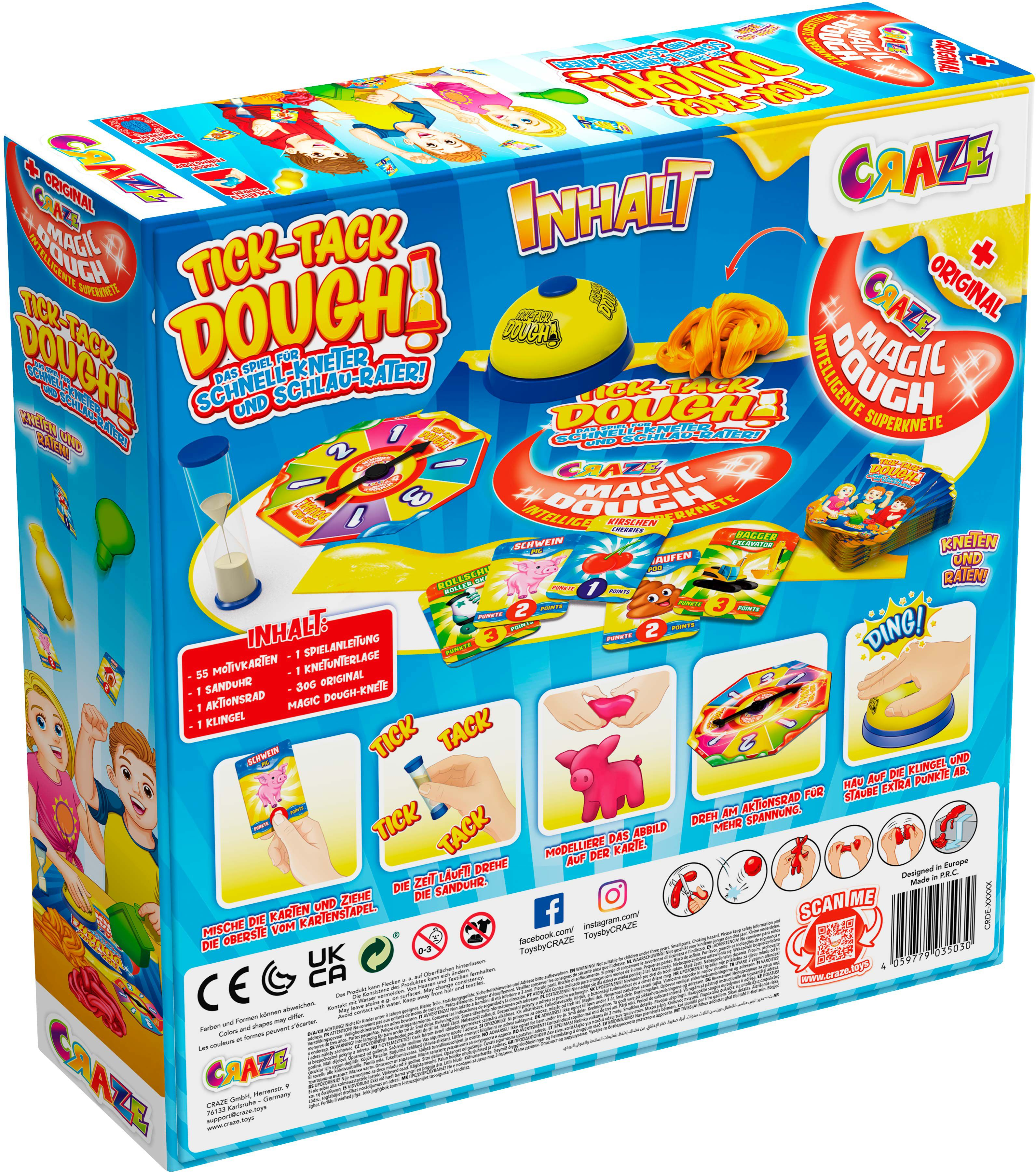 Eine bunte Spielbox, die den Inhalt und das Gameplay des Spiels zeigt.