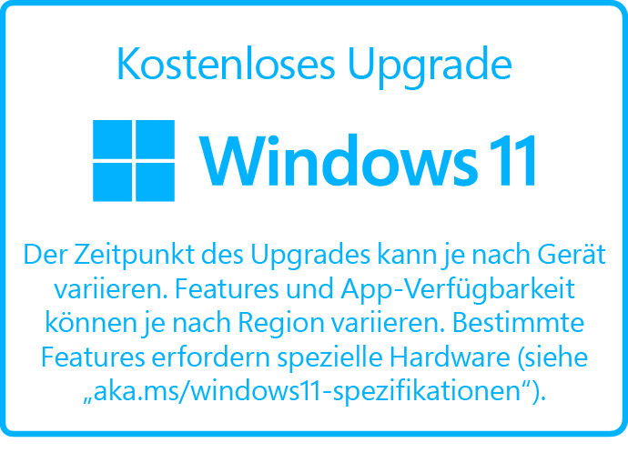 Windows 11 Upgrade-Informationen mit blau-weißem Hintergrund.