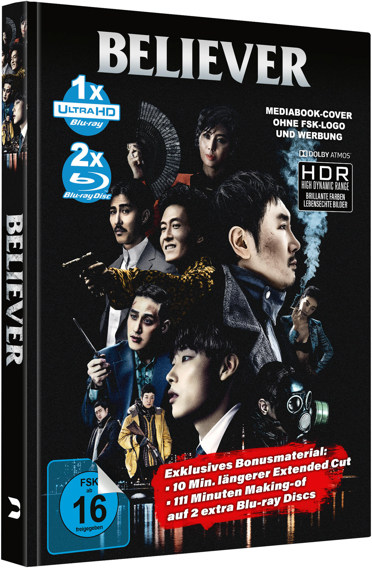 Filmcover des Films 'Believer', mit Schauspielern in dunkler Umgebung mit Texteinblendungen.