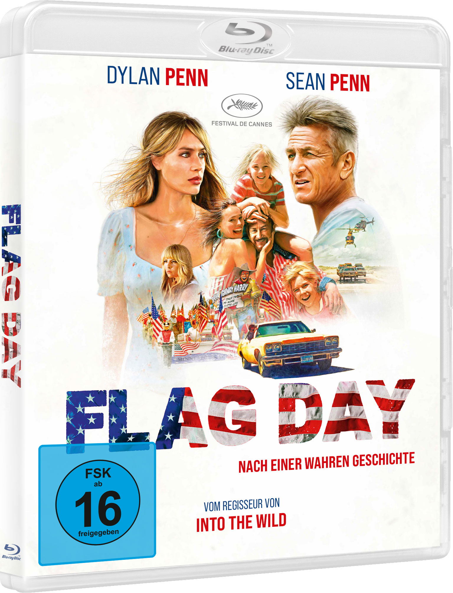 Filmcover mit Schauspielern, Fahnen und Text auf Englisch und Deutsch.