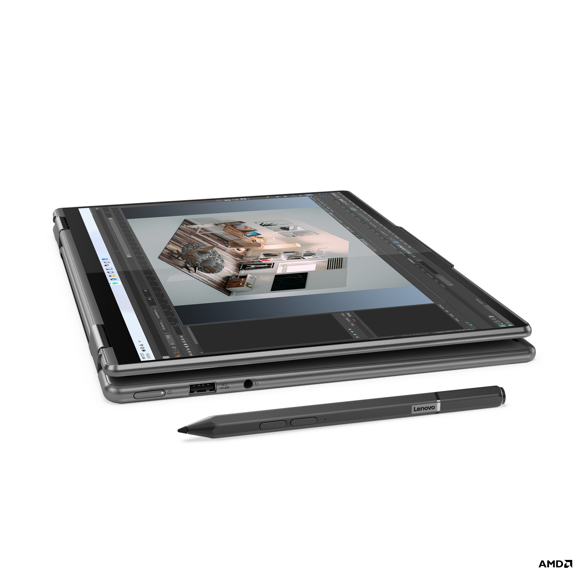 Prozessor, GB Yoga Touchscreen, 7, 14 Convertible Premium LENOVO Storm Grey RAM, mit GB Zoll 512 Display Ryzen™ 16 7 AMD SSD,