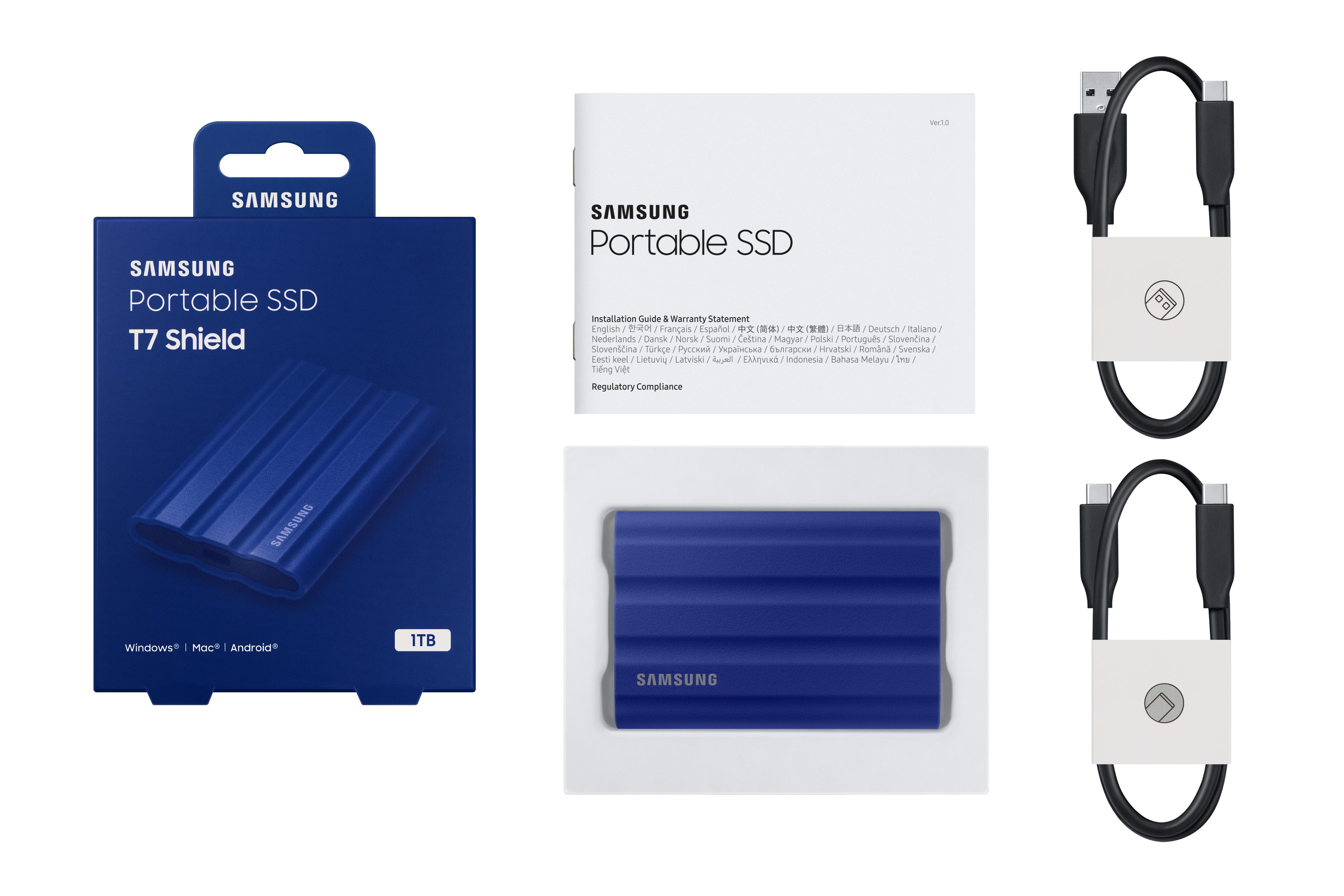 SAMSUNG Portable SSD T7 Shield extern, Blau PC/Mac TB 1 SSD, Festplatte