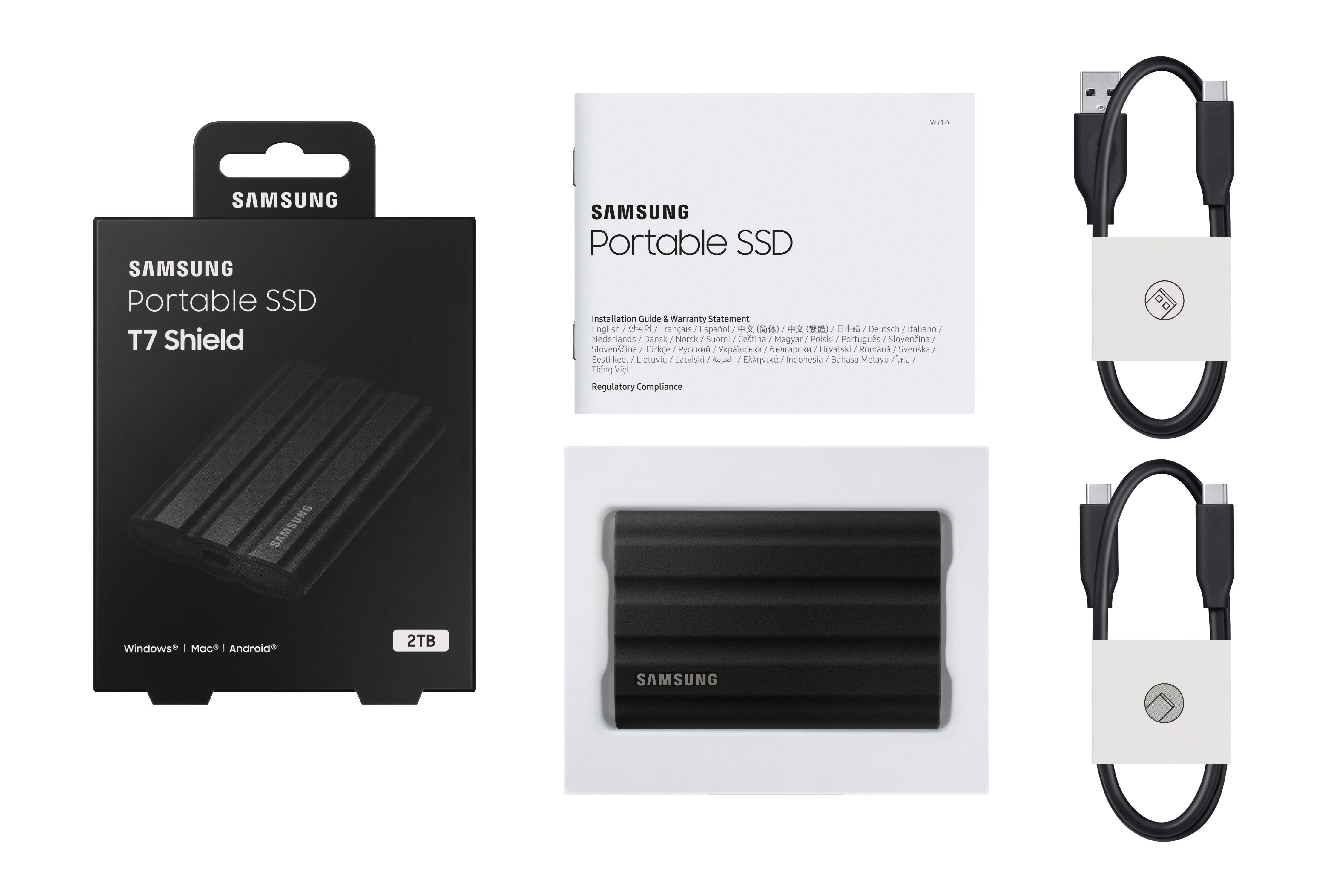 Portable 2 Festplatte, PC/Mac Schwarz TB T7 SAMSUNG SSD, extern, SSD Shield