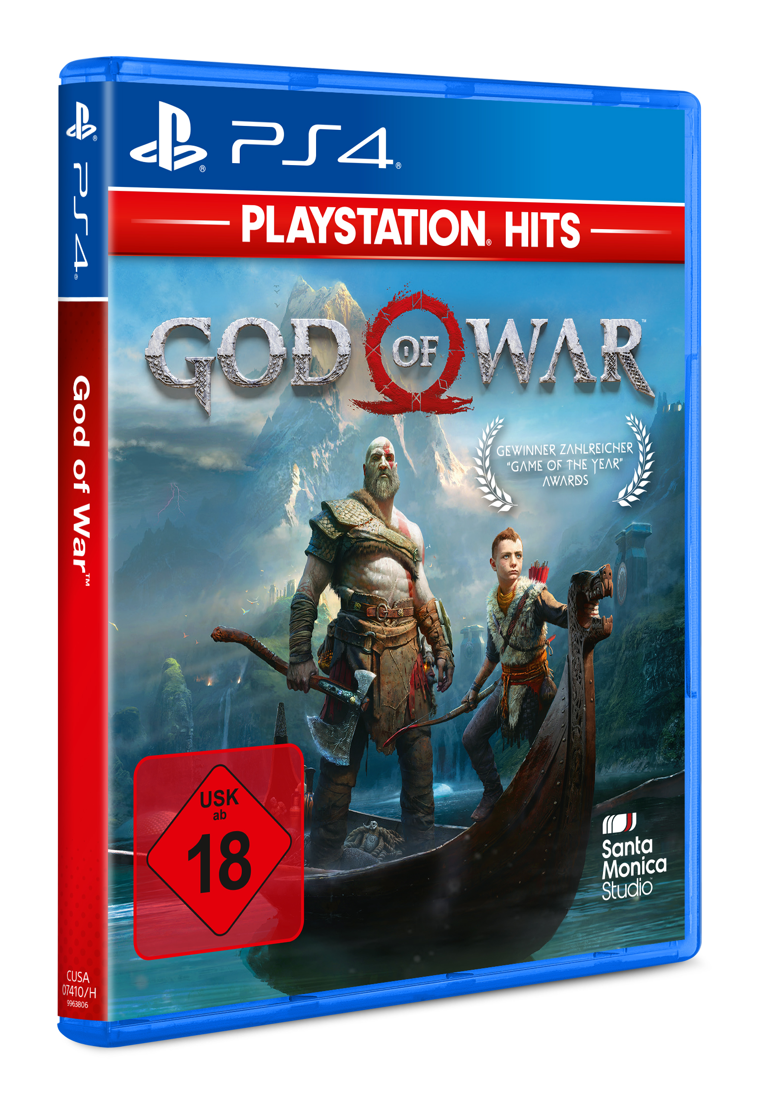 PS4-Spielhülle für 'God of War' mit Cover-Art, die Charaktere zeigt.
