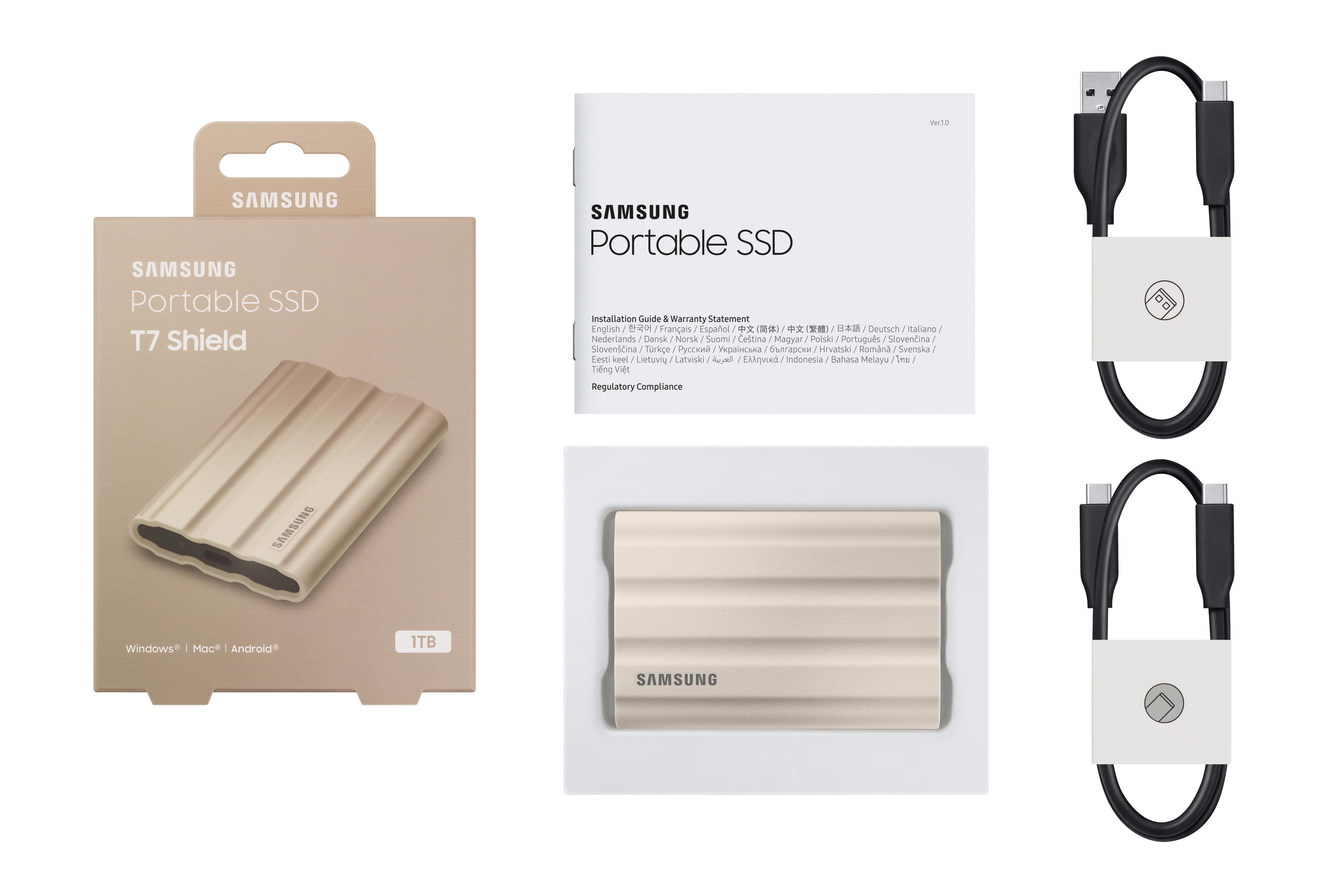 extern, SSD, 1 Shield T7 PC/Mac Portable SAMSUNG SSD Festplatte, TB Beige