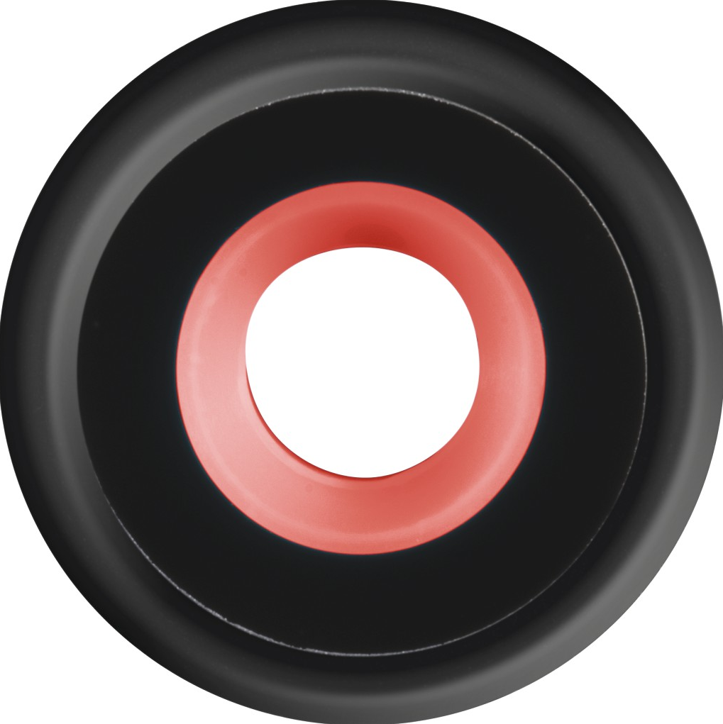Schwarz-rote konzentrische Kreise. Äußerer Ring ist schwarz, innerer rot und Mitte weiß.