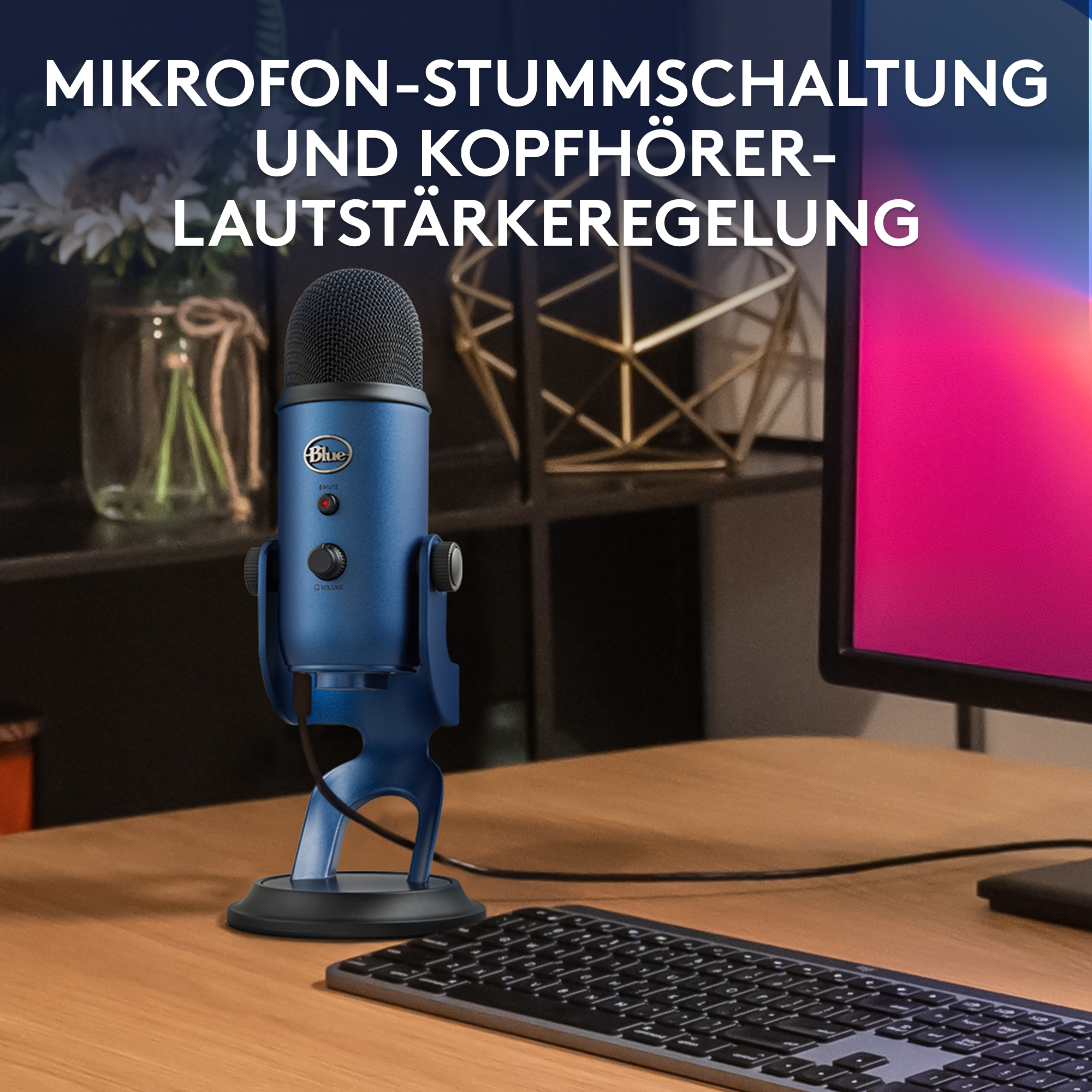 Mikofon, auf PC/ and Play, Plug USB MICROPHONES Streaming, Blue Yeti, Mac, für Midnight Podcasting Gaming, BLUE