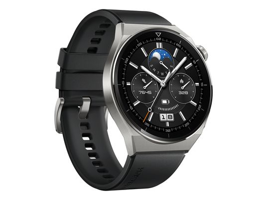 HUAWEI WATCH GT 3 Pro Titanium (46 mm) - Smartwatch (140 - 210 mm, Fluorelastomer, Titangrau/Schwarz)