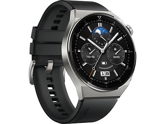 HUAWEI WATCH GT 3 Pro Titanium (46 mm) - Smartwatch (140 - 210 mm, Fluorelastomer, Titangrau/Schwarz)