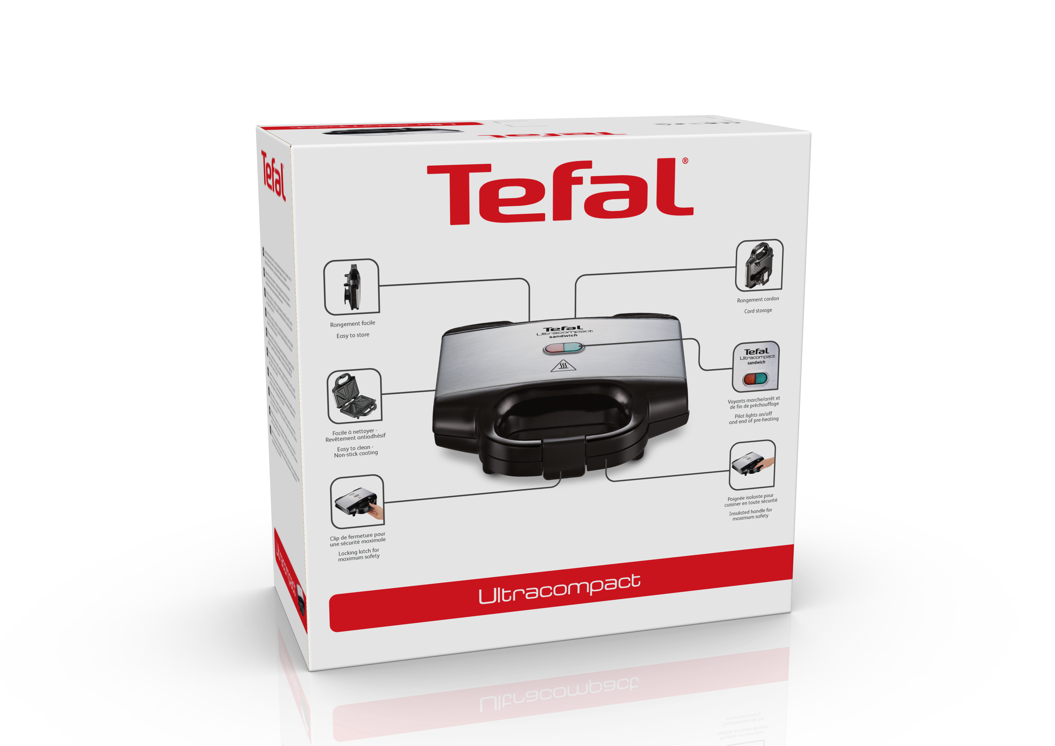 Fehér doboz Tefal logóval és szendvicssütő képével.