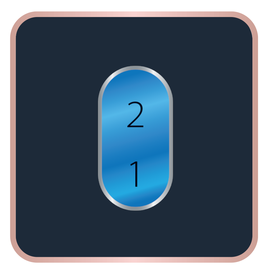 Kék ovális gomb fehér '2' és '1' szöveggel, sötétkék háttéren, arany szegéllyel.