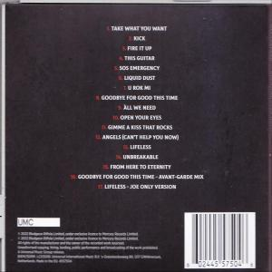 Dos d'un boîtier de CD avec liste des titres en texte rouge sur fond noir.