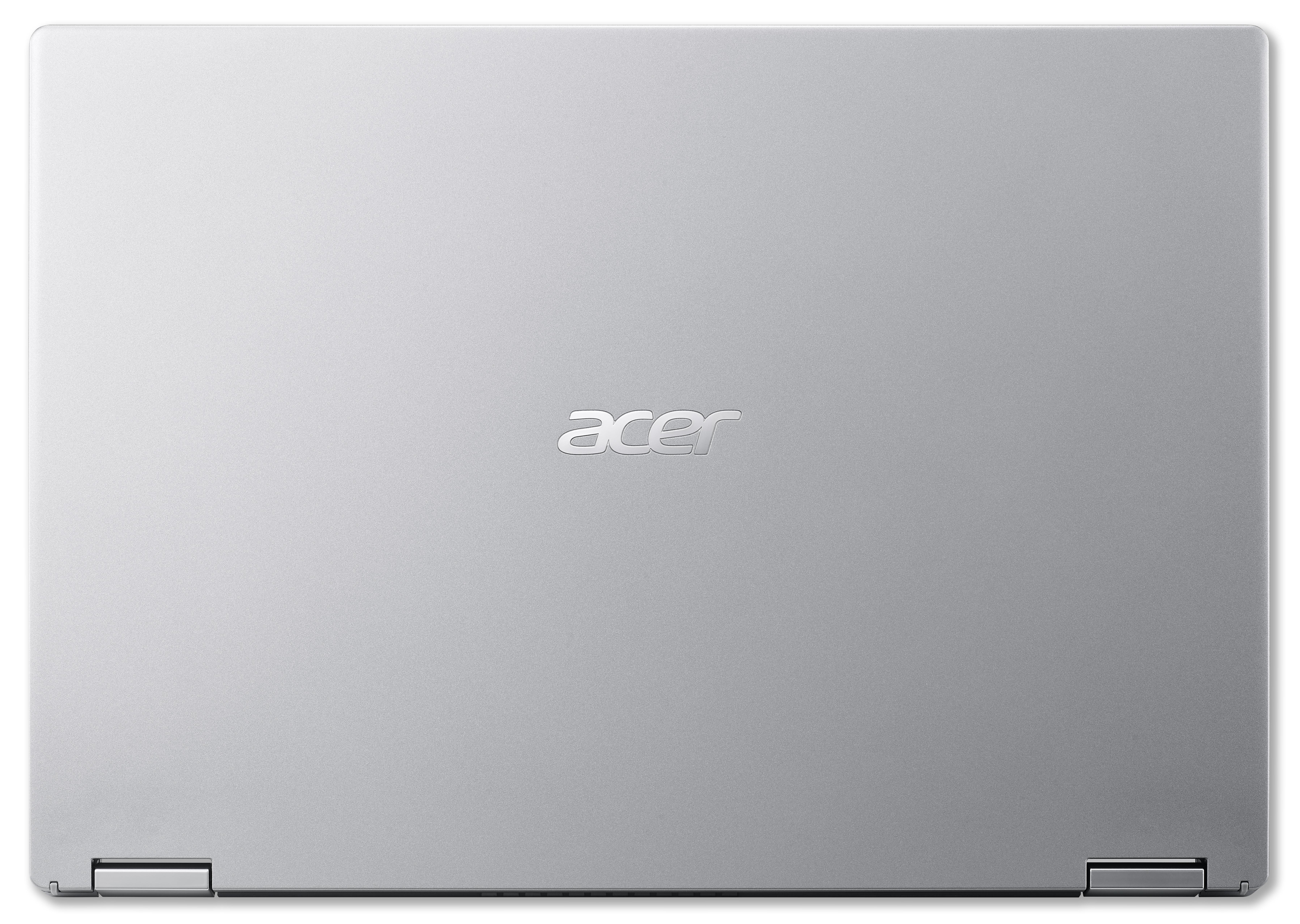 Silberner Acer Laptop, geschlossen, mit dem Acer-Logo in der Mitte. Der Laptop steht auf einer weißen Oberfläche.