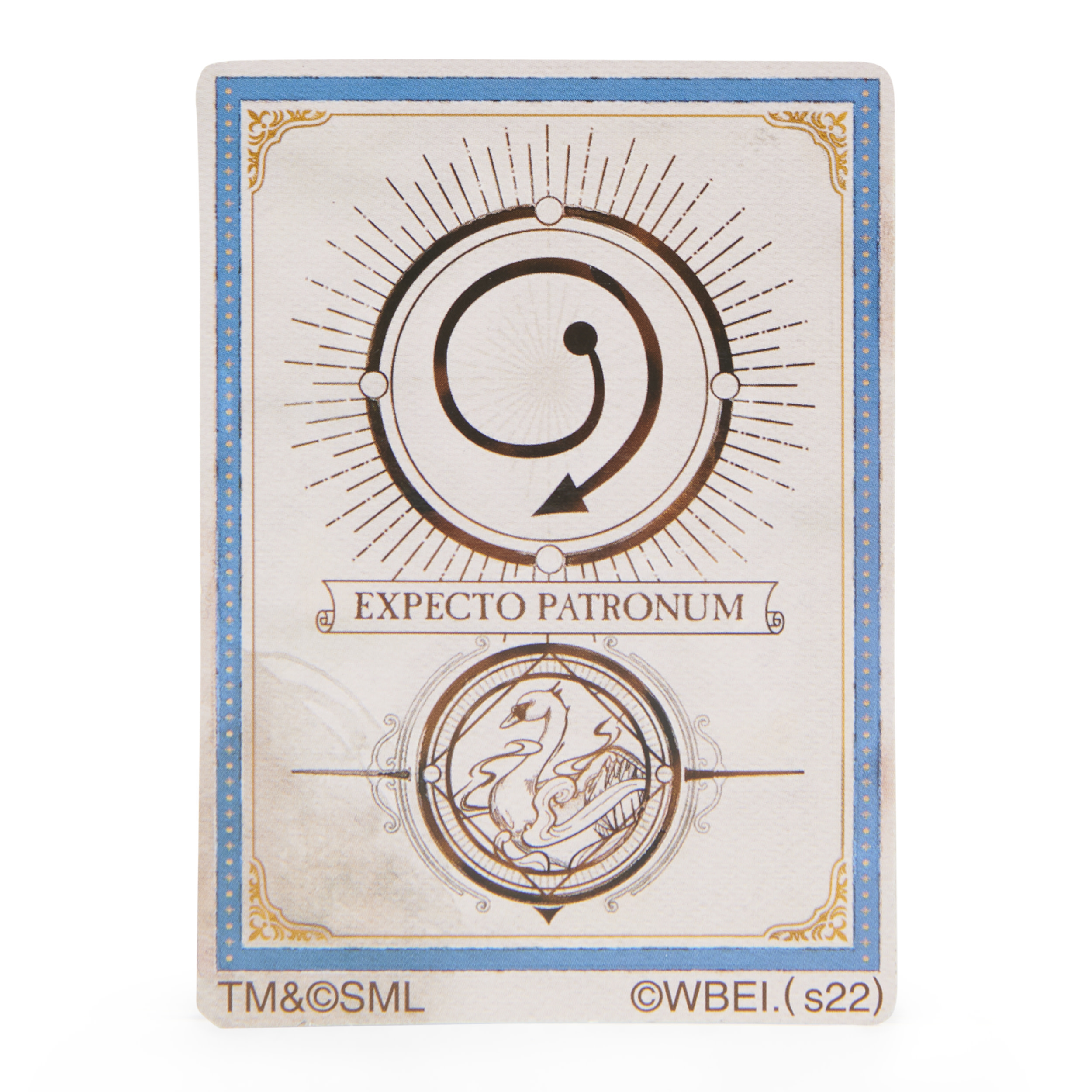 Eine Karte mit einem Spiral- und Pfeilsymbol, Text 'EXPECTO PATRONUM' und anderen Details.