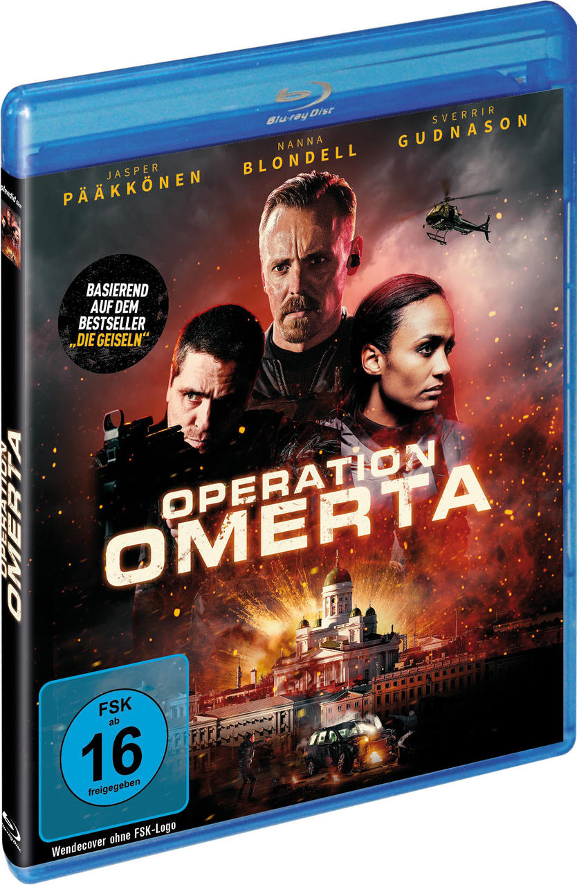 Filmcover von 'Operation Omerta' in blauem Gehäuse. Zeigt Männer und einen Hubschrauber. Deutscher Text vorhanden.