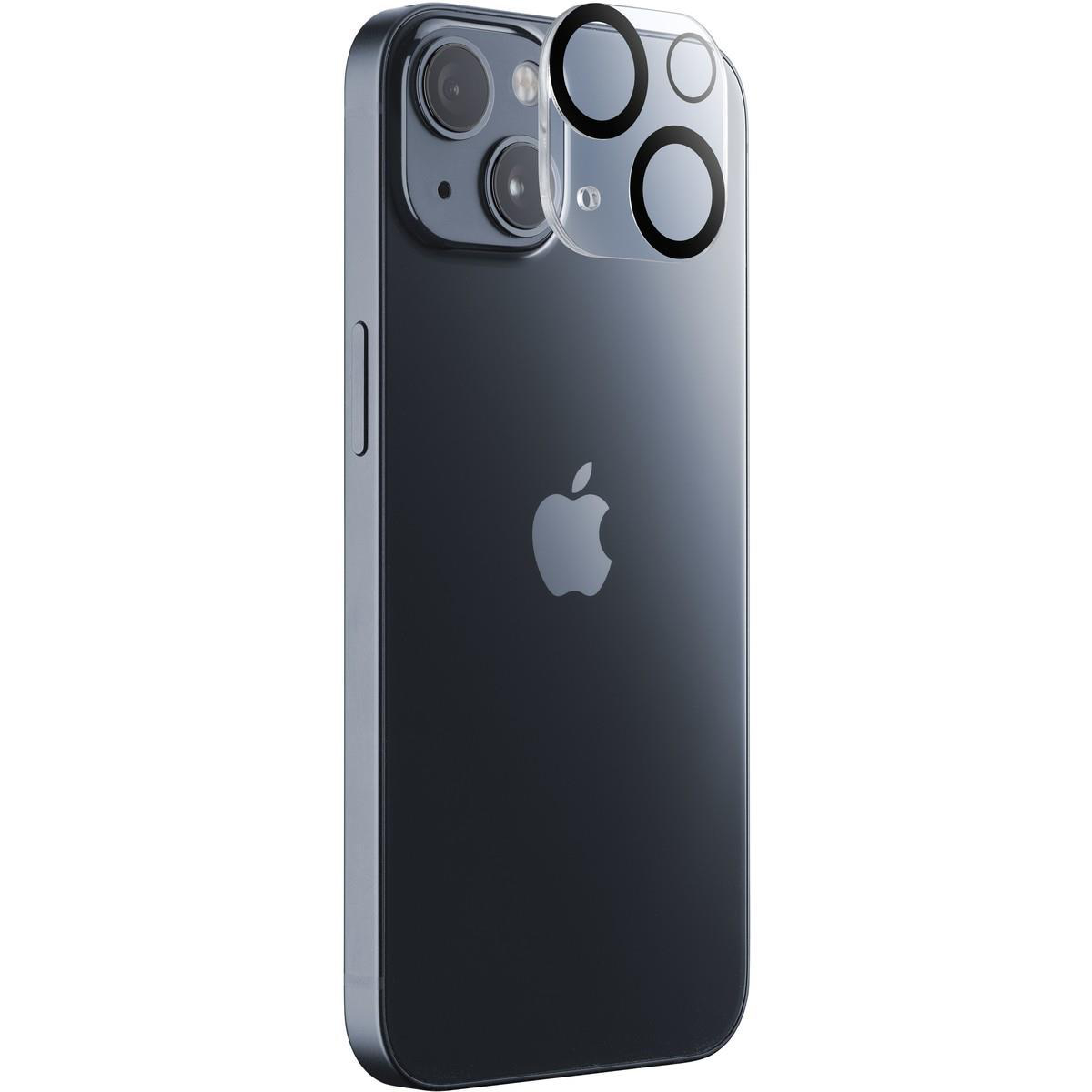 Dunkelblaues iPhone mit einem transparenten Kameraschutz.
