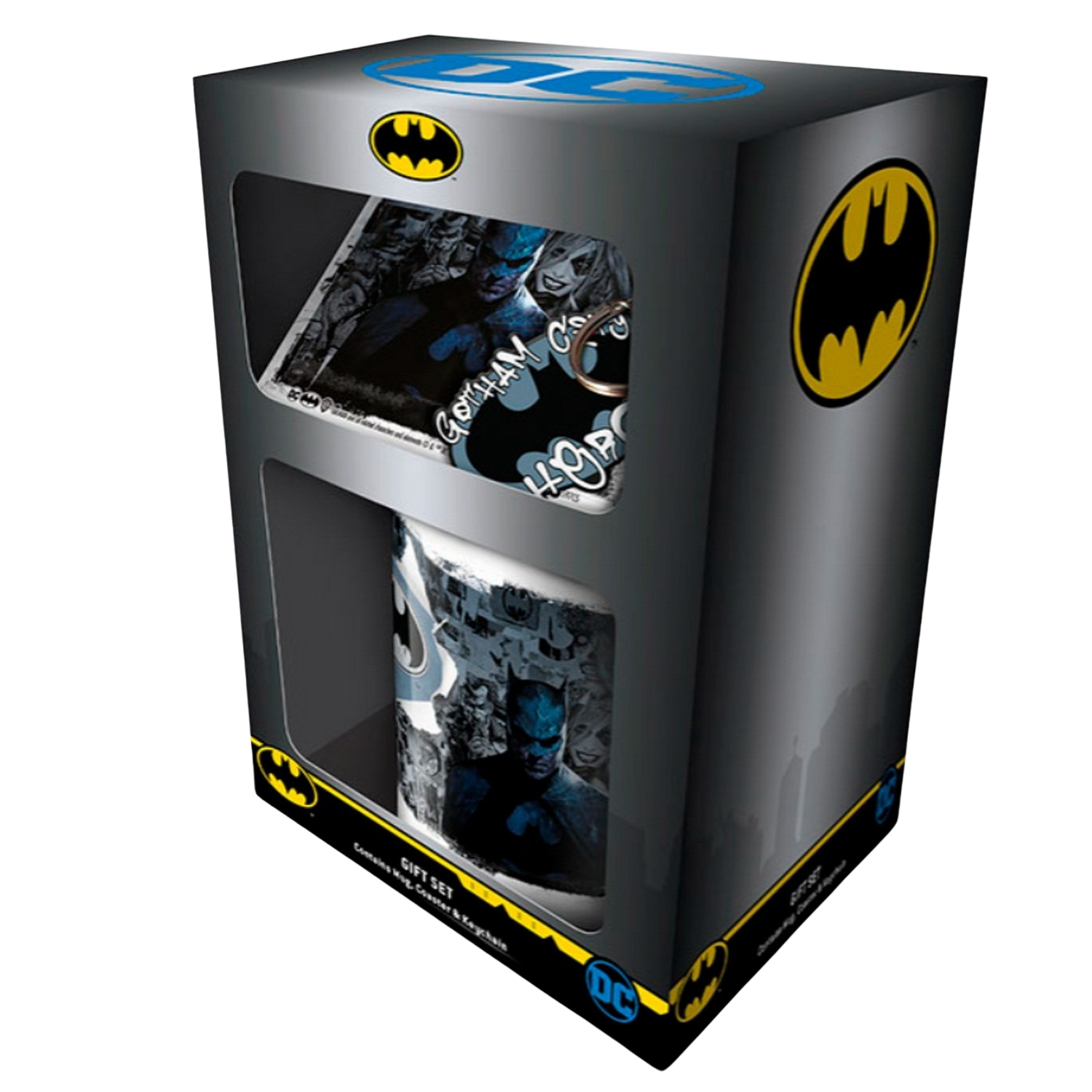 Pack Merchandising - Sherwood Batman: Caja Regalo Graffiti Hero, Taza de cerámica + Llavero + Posavasos, Multicolor