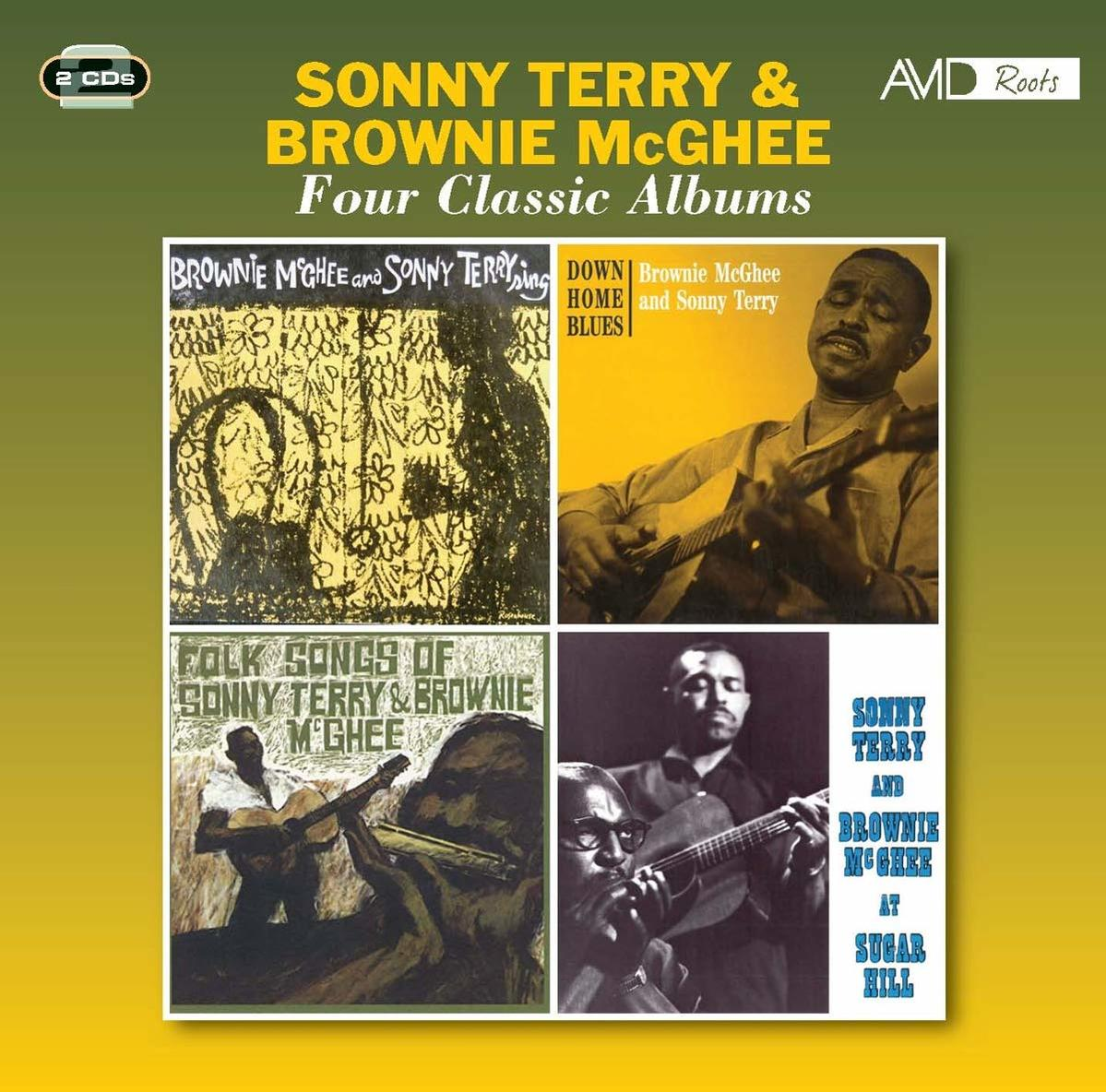 Album borító négy klasszikus albummal Sonny Terry & Brownie McGhee-től, négyzet alakban.