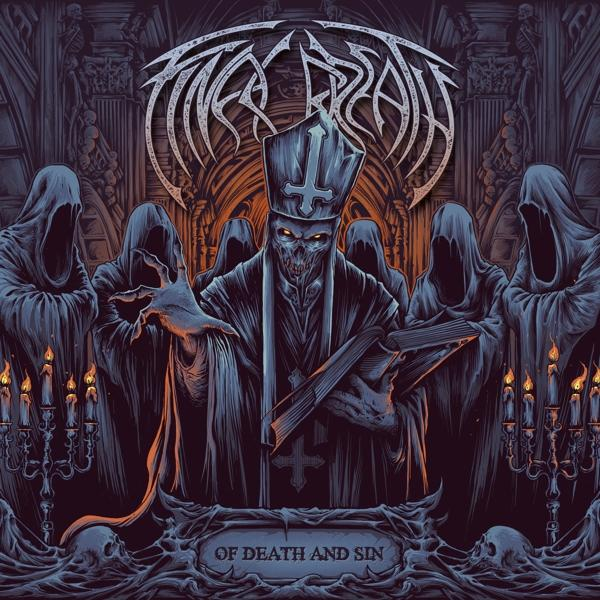Album borítója egy koponyaarcú papról egy katedrálisban, csuklyás alakokkal.