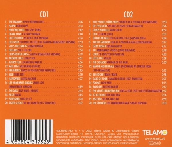 CD-Album mit Titelliste, orangefarbenes Farbschema und Telamo-Copyright-Info.