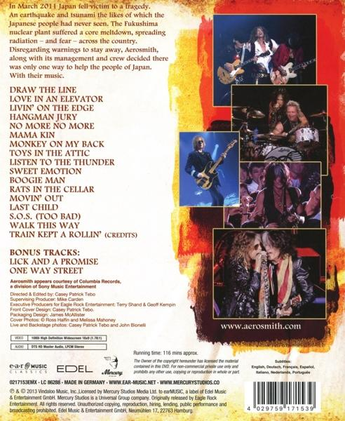 CD-Cover mit Bandfotos, Titelliste und Text über Aerosmith.