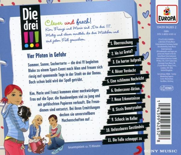 Rückseite einer Die drei !!! CD mit Bildern.