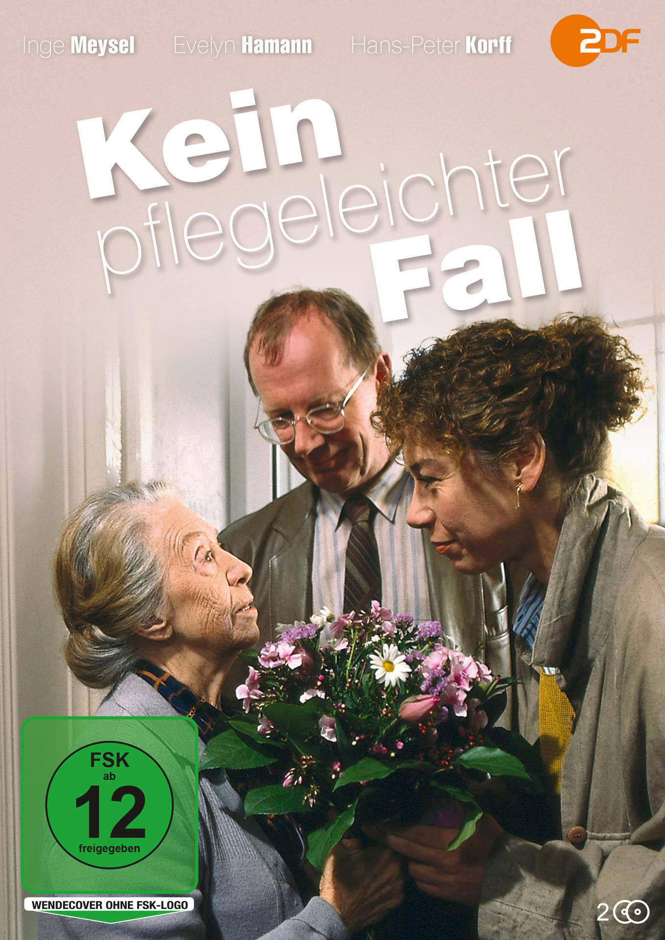 Filmposter mit drei Personen, Blumen und deutschem Text. Der Titel lautet 'Kein pflegeleichter Fall'.
