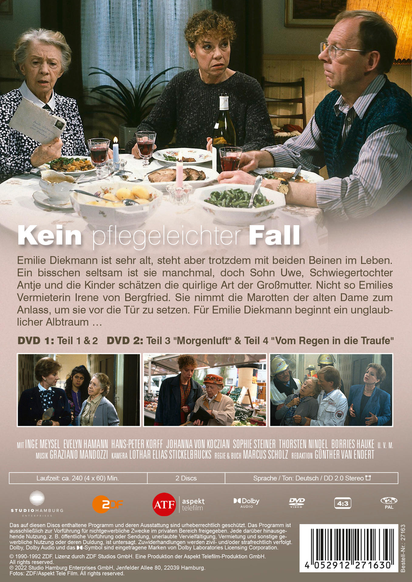 DVD-Cover mit Personen an einem Tisch, Text und Filmdetails.